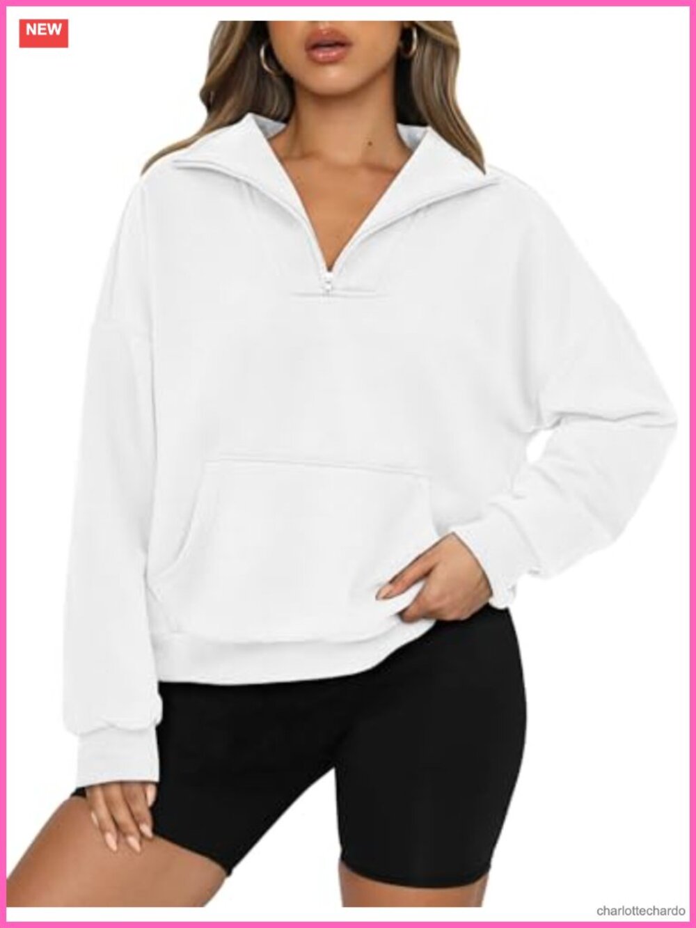 Cotton Blend Quarter Zip Crop Sweatshirt Long Sleeve Women's Pullover